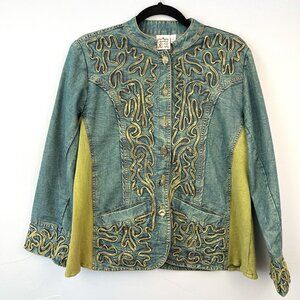 Parsley & Sage‎ Mixed Media Button Front Boho Denim Jacket Size L